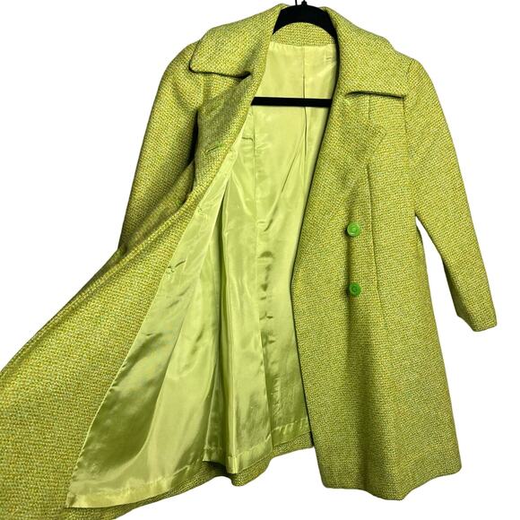 Vintage 60s Childrens Size 7 8 Green Double Breasted Wool Coat Button Front - Picture 7 of 10